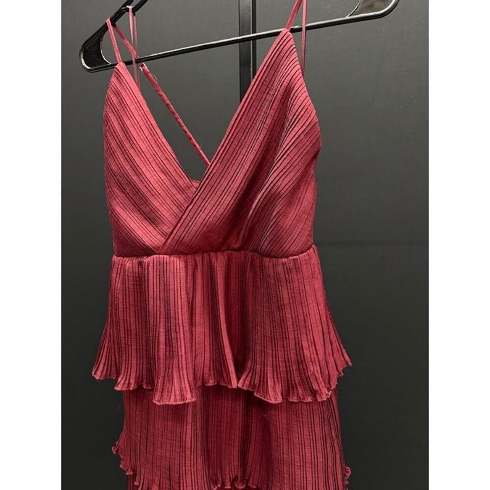 Altar'd State Maroon Ribbed Ruffle V-Neck Mini Dress - Picture 2 of 5